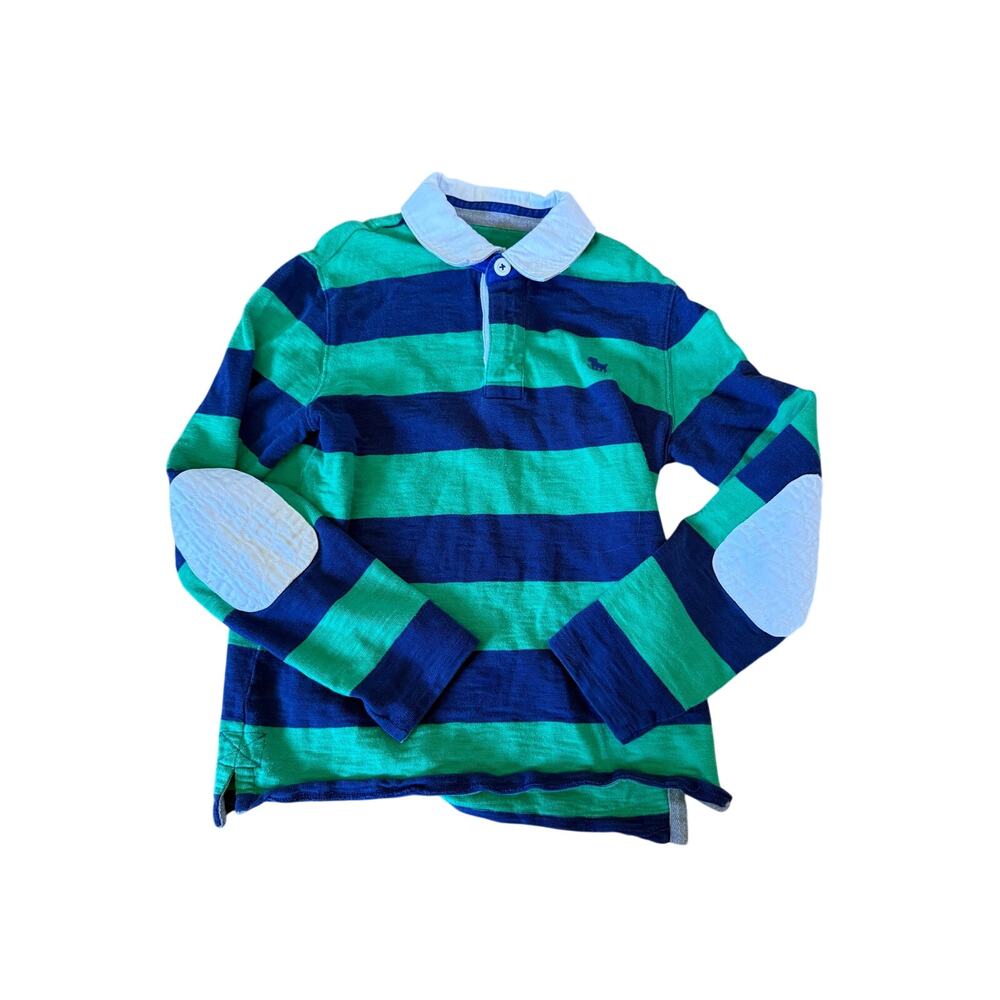 Mini Boden green and‎ blue striped collared long sleeve top